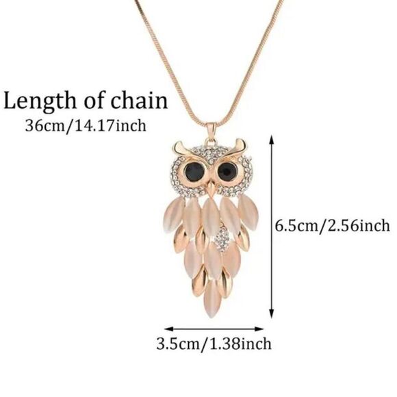 Owl Crystal Pendant Necklace Womens Fashion Long Gold Chain Accessory New - Picture 5 of 7